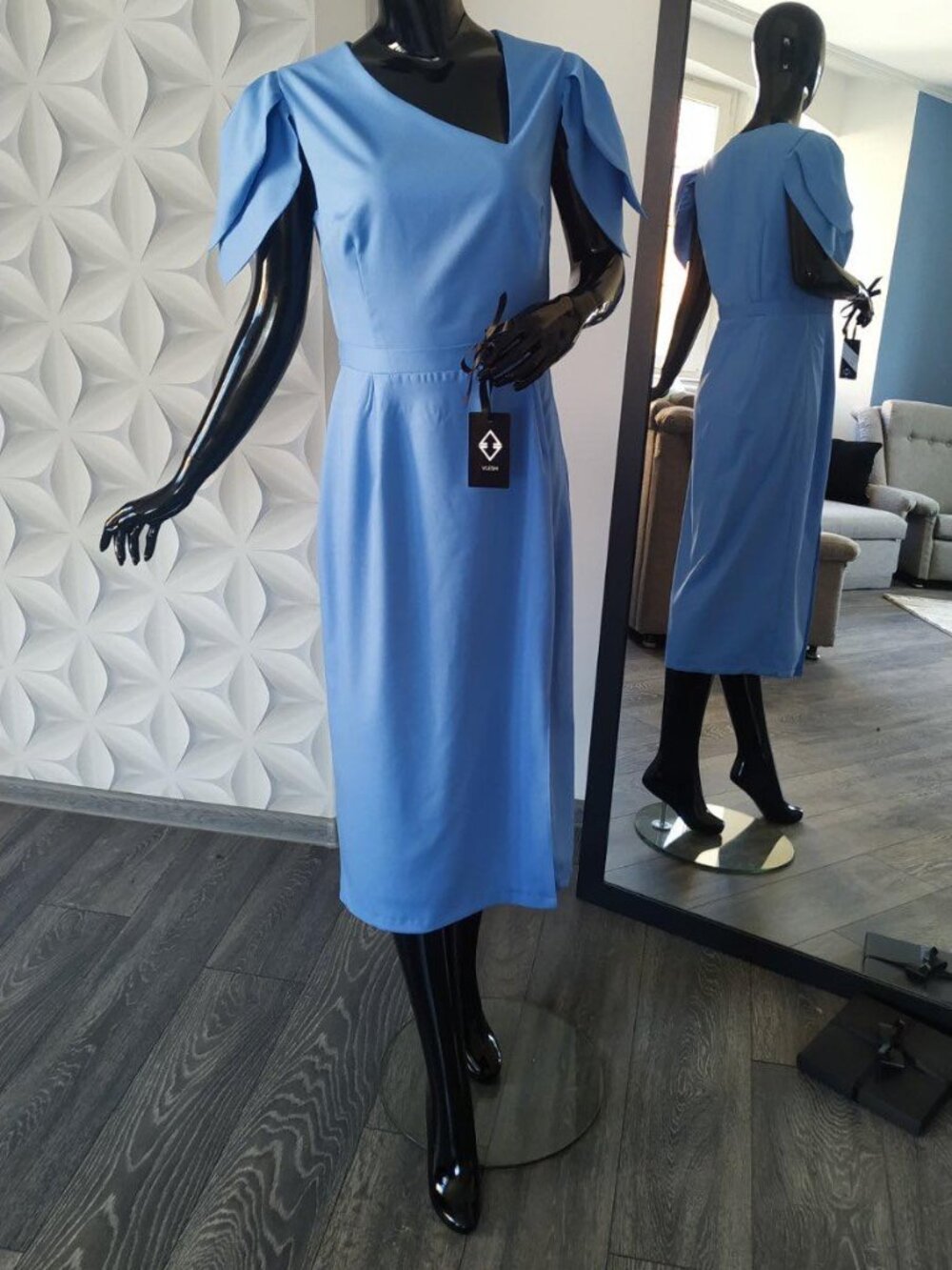Elegant Blue Dress, Unique Design, Made in Europe, Size - L/P